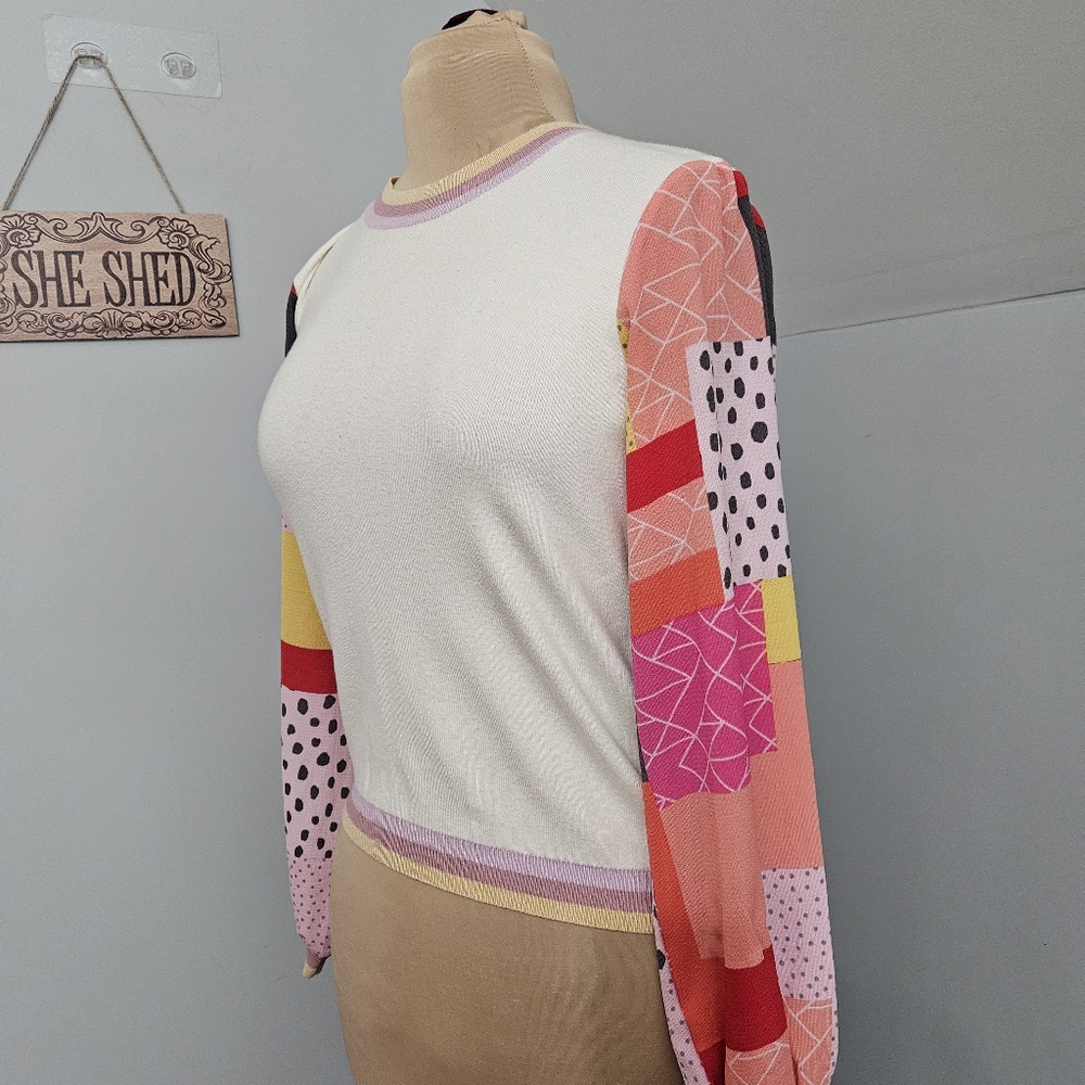 Fate Patchwork Colorblock Long Sleeve Sweater Top… - image 5